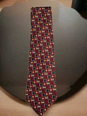 Vintage Tommy Hilfiger Men's Silk Tie Necktie Maroon,  Gold, Green, Blue Stars